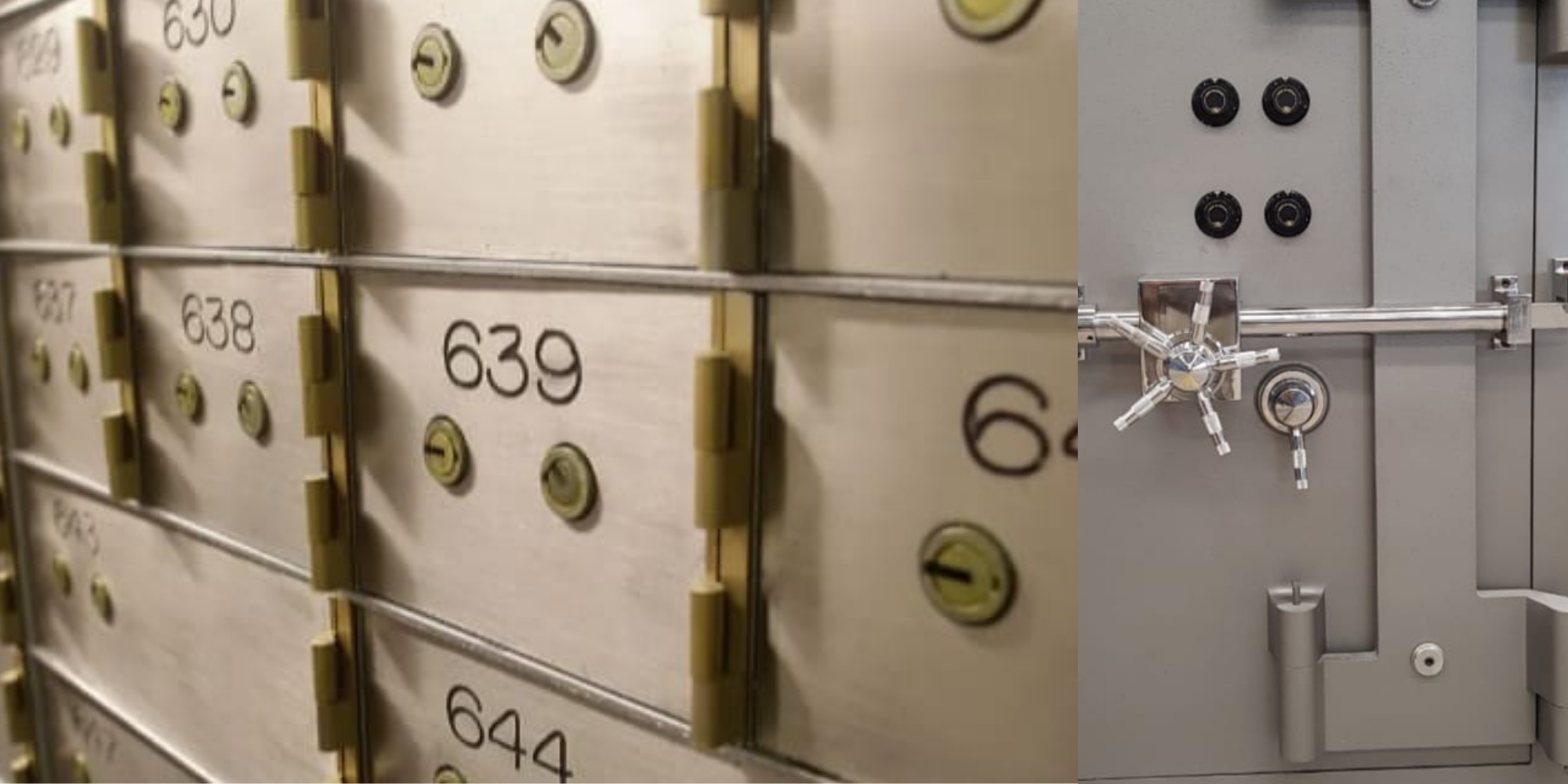 Puertas de cajas fuertes grandes y reforzadas, con cerraduras de alta seguridad